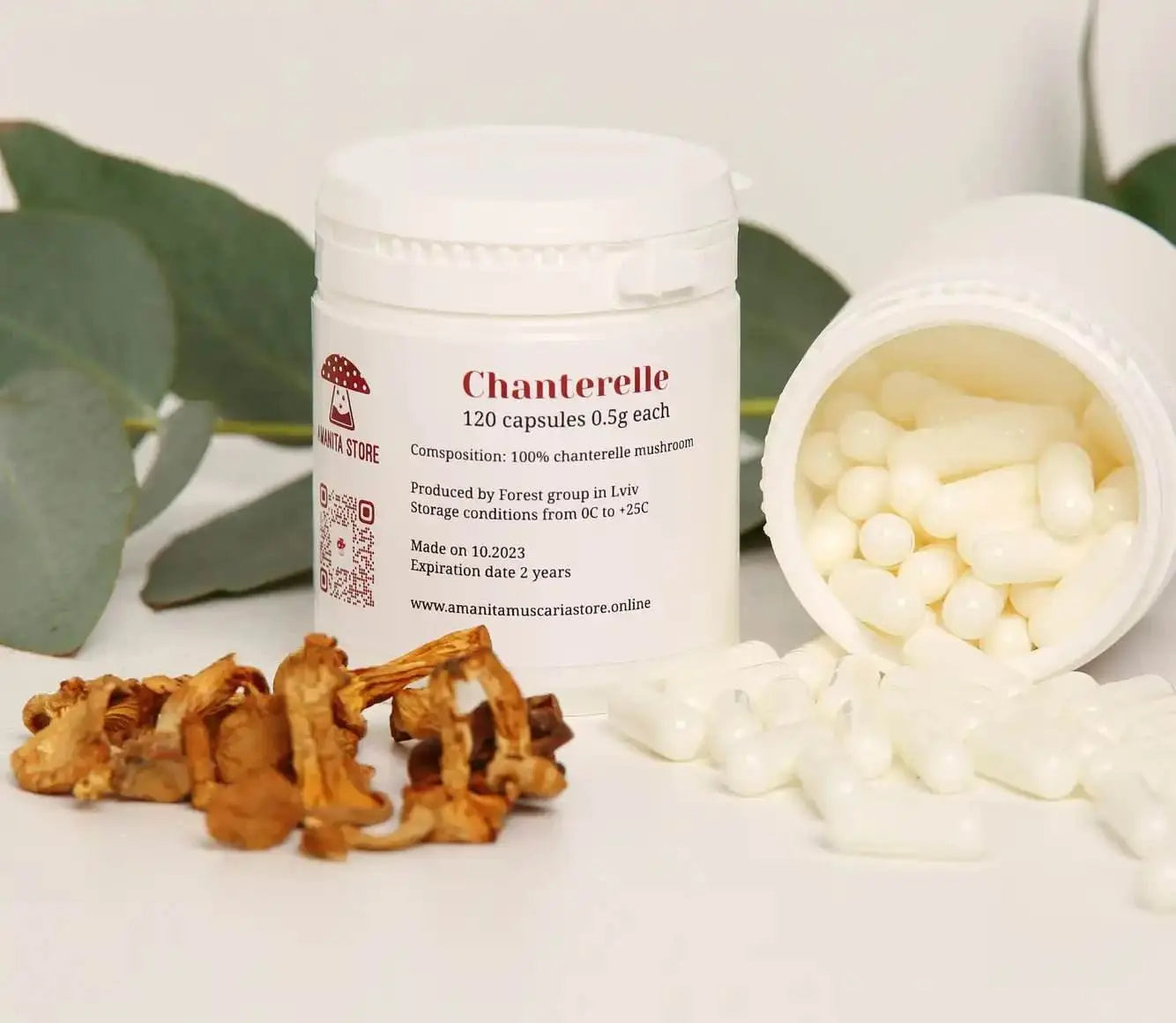 Cápsulas de cogumelo cantarelo.