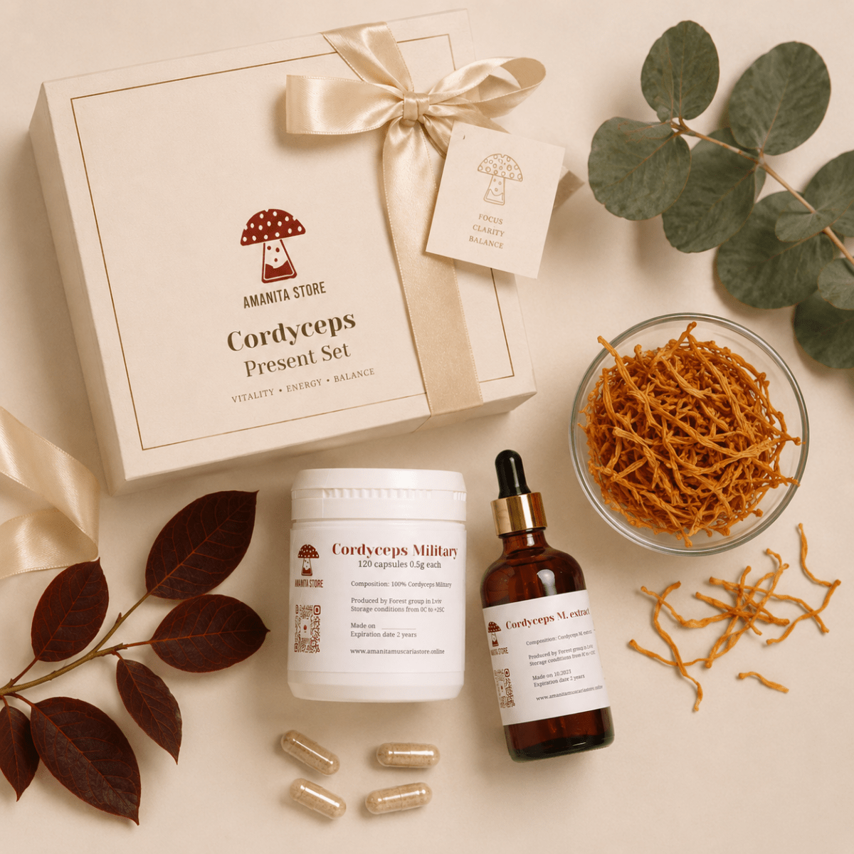 Cordyceps Mushroom Gift Set — Tincture, Capsules & Dried - Amanita Store