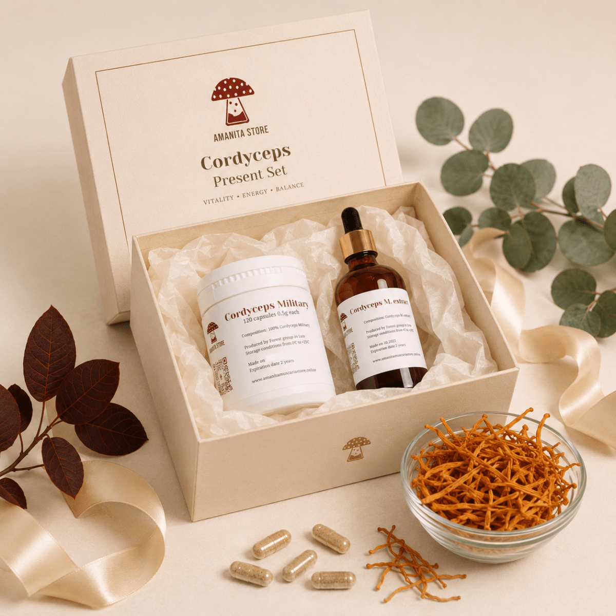 Cordyceps Mushroom Gift Set — Tincture, Capsules & Dried - Amanita Store