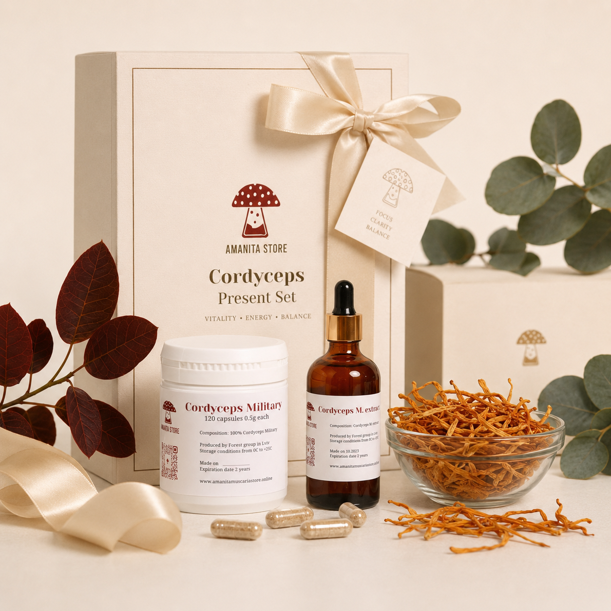 Cordyceps Mushroom Gift Set — Tincture, Capsules & Dried