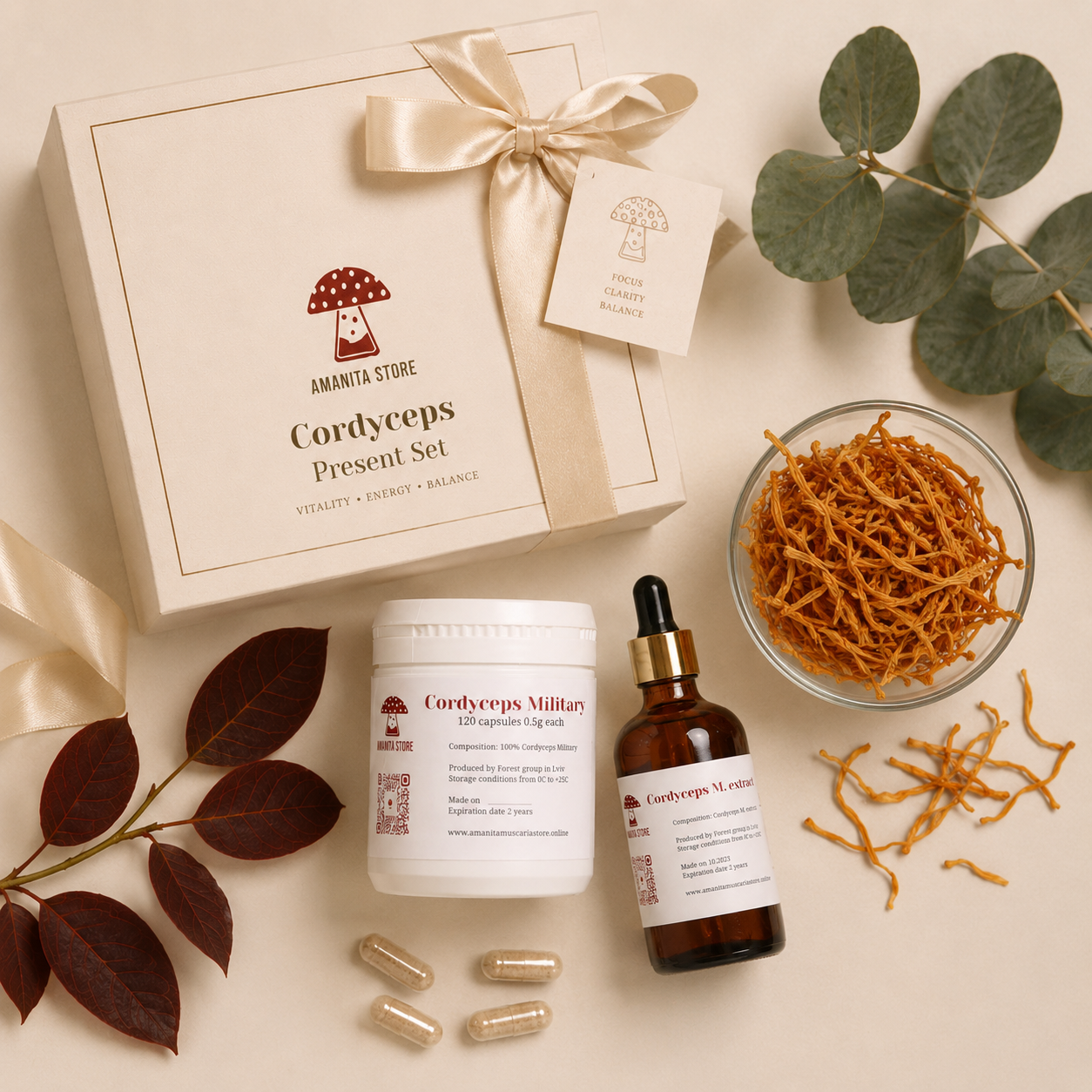 Cordyceps Mushroom Gift Set — Tincture, Capsules & Dried