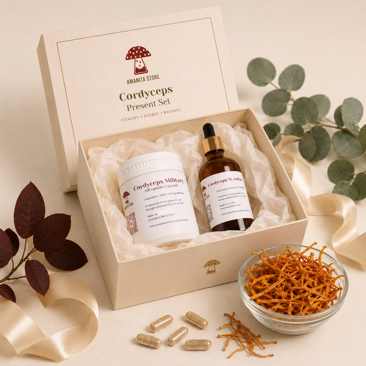 Cordyceps Mushroom Gift Set — Tincture, Capsules & Dried