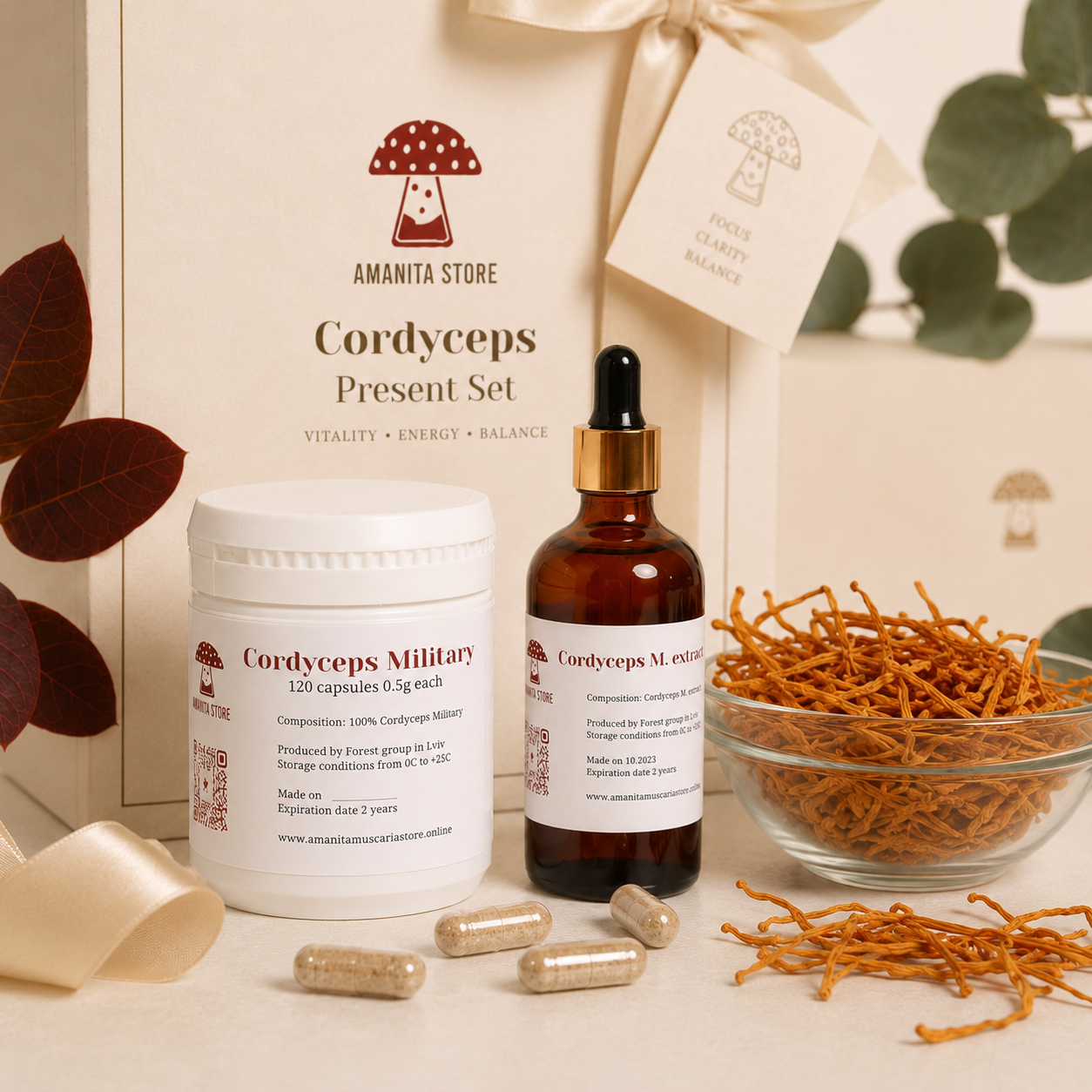 Cordyceps Mushroom Gift Set — Tincture, Capsules & Dried