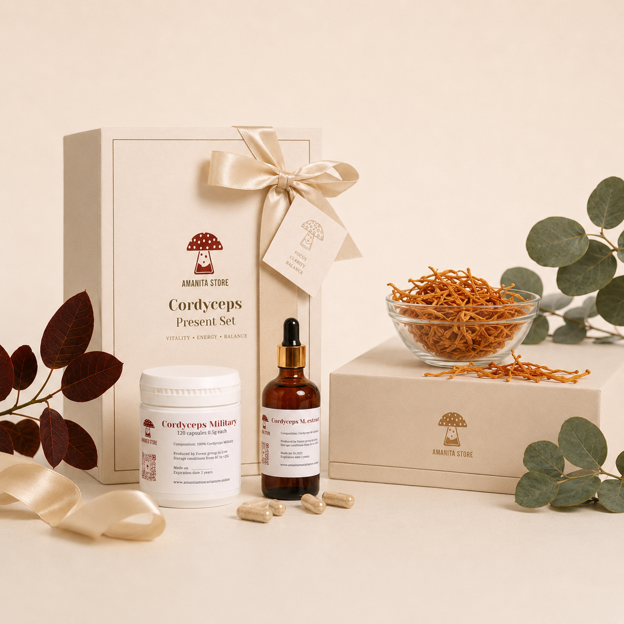 Cordyceps Mushroom Gift Set — Tincture, Capsules & Dried