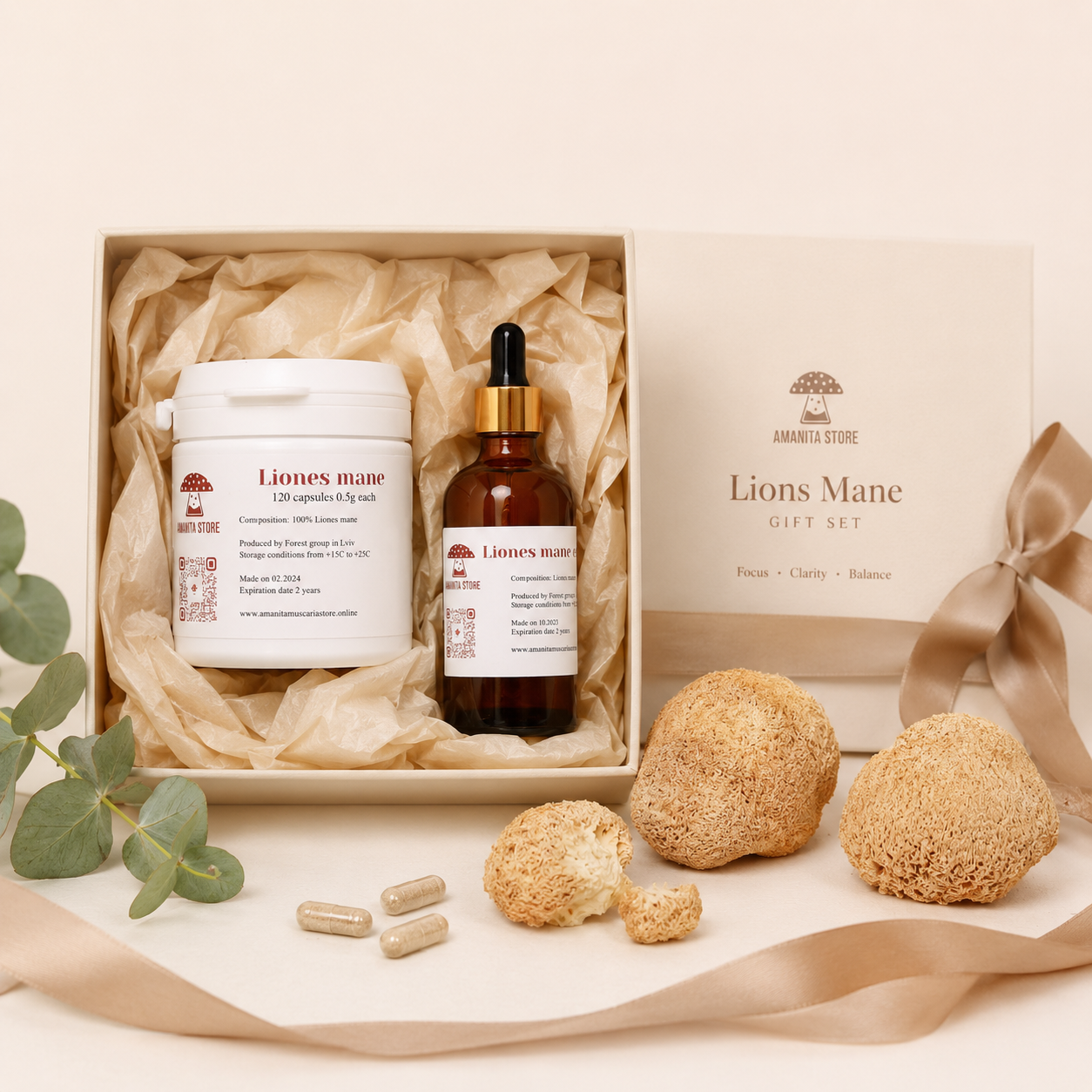 Lion's Mane Mushroom Gift Set — Tincture, Capsules & Dried