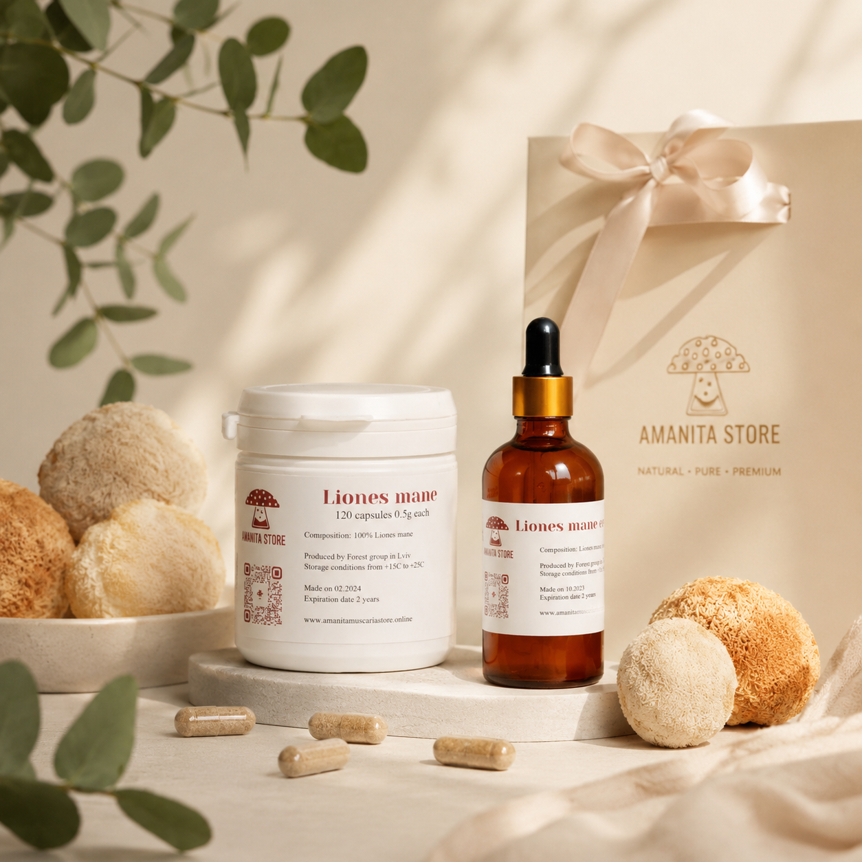 Lion's Mane Mushroom Gift Set — Tincture, Capsules & Dried