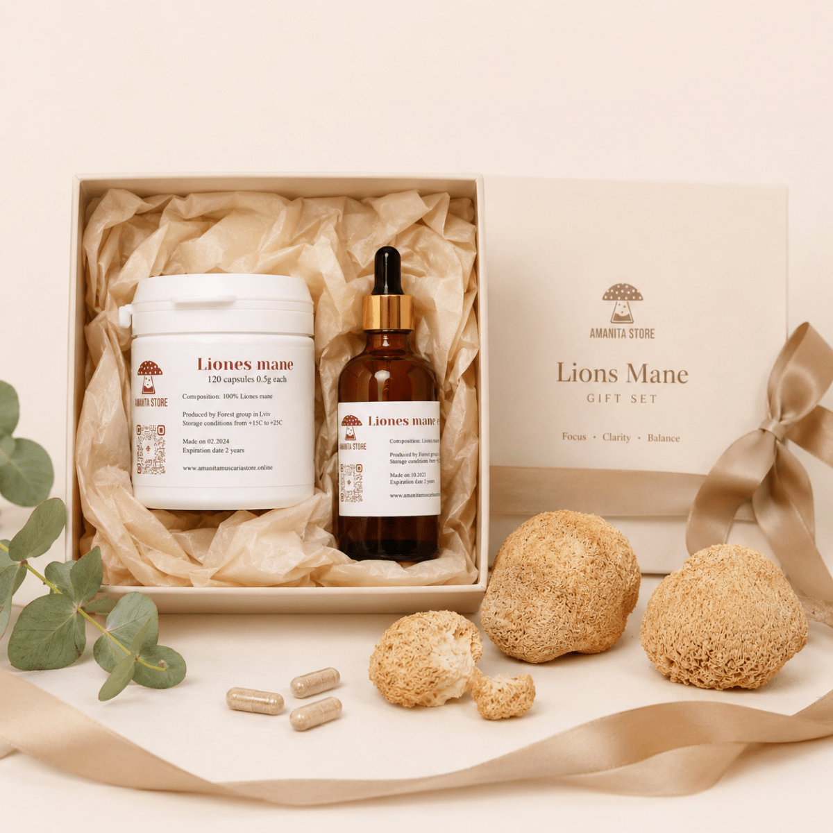 Lion's Mane Mushroom Gift Set — Tincture, Capsules & Dried - Amanita Store