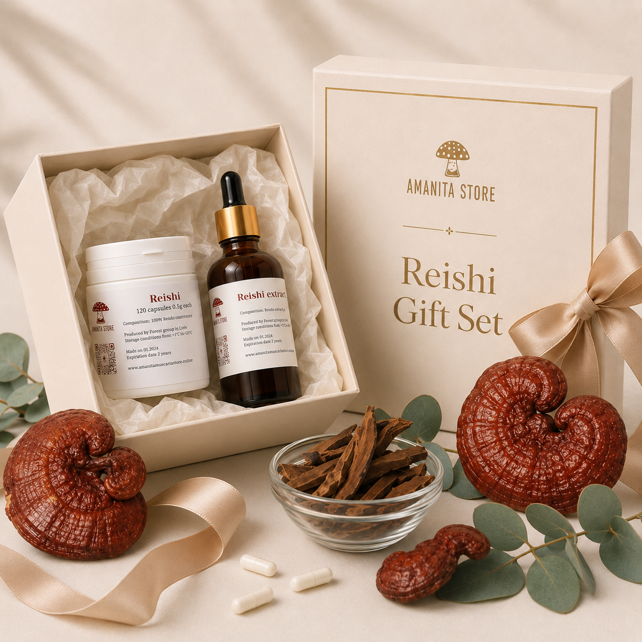 Reishi Mushroom Gift Set — Tincture, Capsules & Dried
