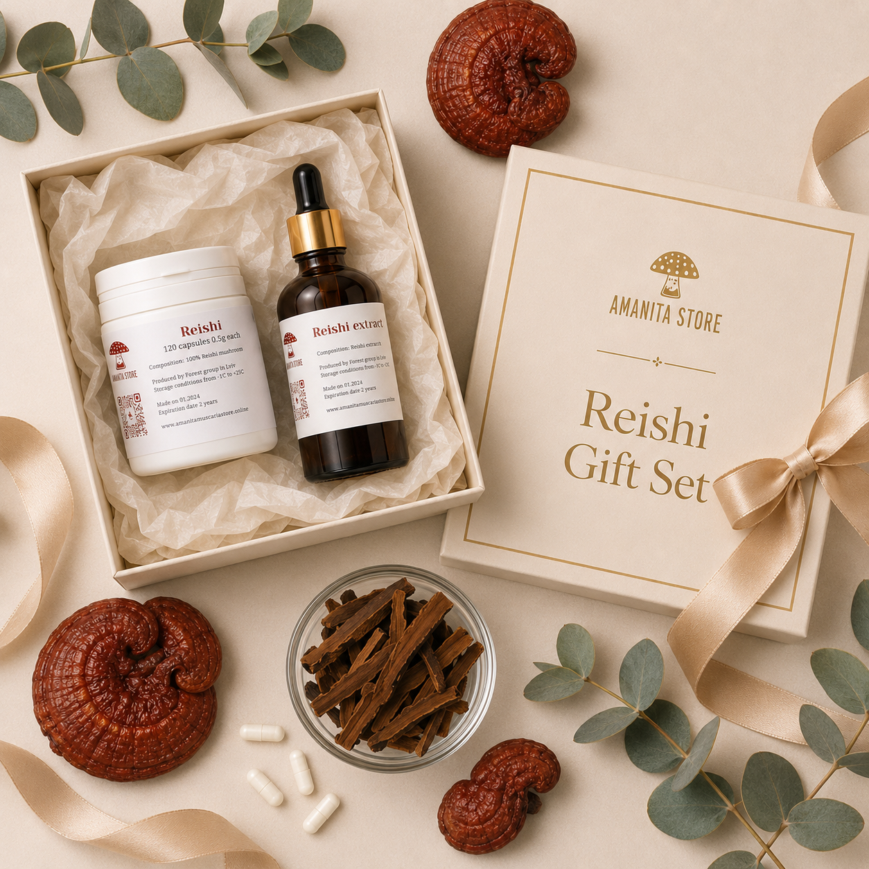 Reishi Mushroom Gift Set — Tincture, Capsules & Dried