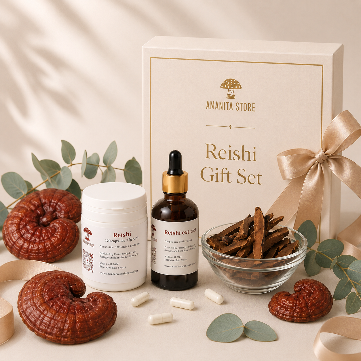 Reishi Mushroom Gift Set — Tincture, Capsules & Dried