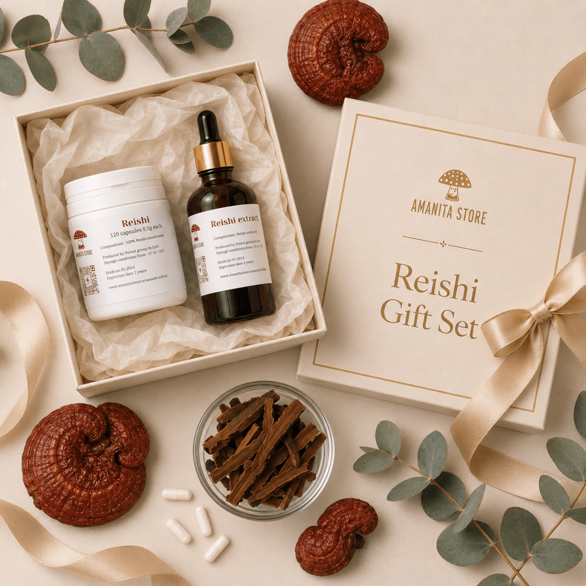Reishi Mushroom Gift Set — Tincture, Capsules & Dried - Amanita Store