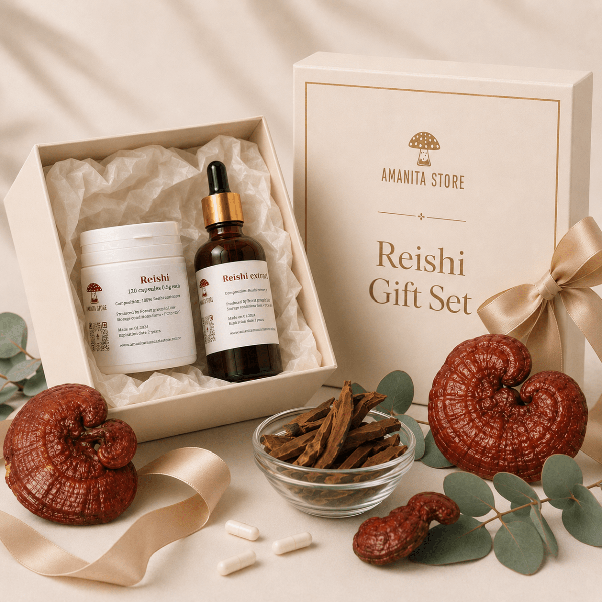 Reishi Mushroom Gift Set — Tincture, Capsules & Dried - Amanita Store